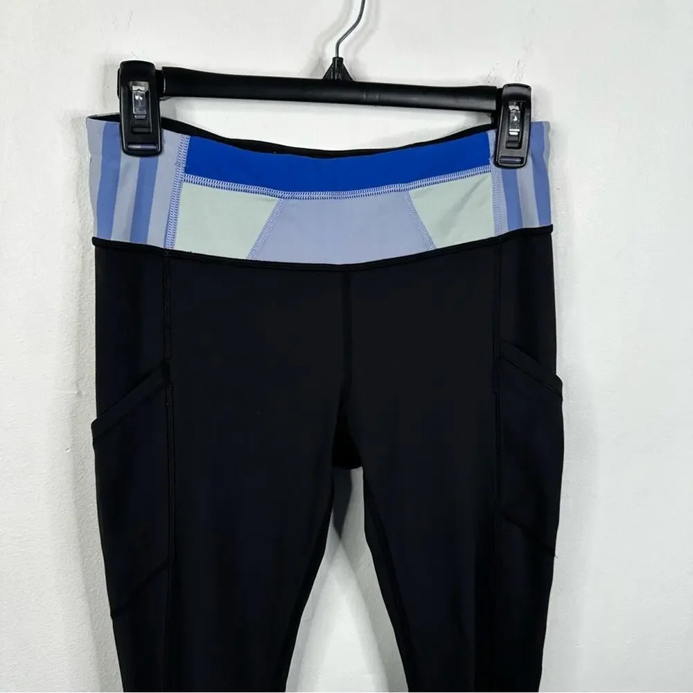 Lululemon Speed Tight Black Leggings Ruched Legs Pockets Size 6